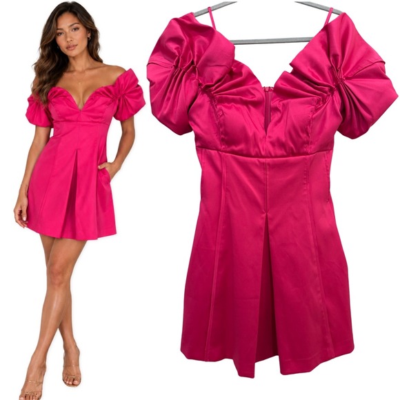 ANTONIO MELANI Dresses & Skirts - Antonio Melani Mini Dress Pink Size 12 Large Off Shoulder Barbiecore Cocktail